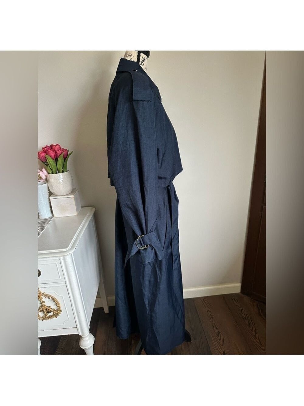 Repertoire Vintage Navy Blue Women's Trench Coat Size 12 - Picture 2 of 6